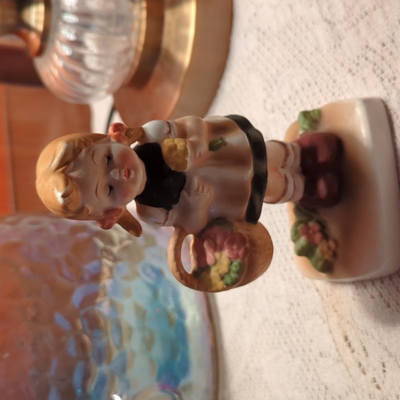 None Accents Vintage Fake Hummel Girl Figurine With Flower Basket